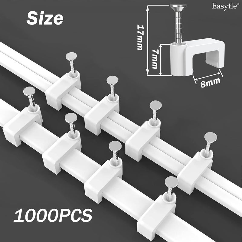 Easytle 1000 Pcs 8mm Cable Clips Nail in Cable Clips Flat Ethernet Cable Wall Clips Cable Tacks Coax Cable Clip Speaker Wire Clips Cable Nails for Cords Cat5/Cat5e/Cat6/Cat7 RJ45 Cord Clips - Image 2